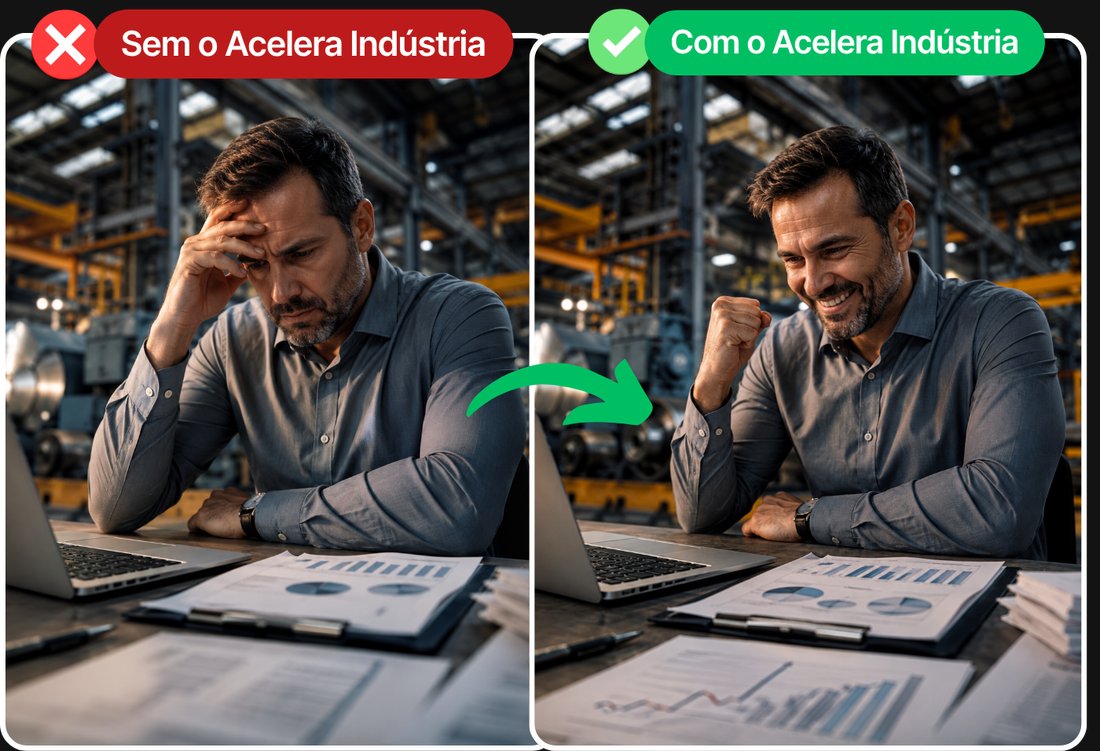 Antes e depois: sem e com o Acelera Indústria